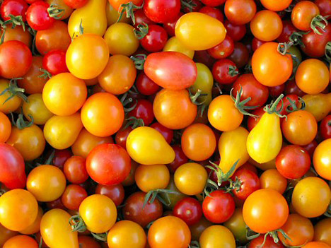 العنب وكرات الطماطم الصغيره